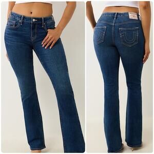 TRUE RELIGION Becca Mid Rise Bootcut Jeans Dark Wash Horseshoe Stitch Logo 27